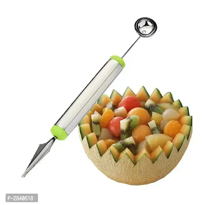 2-In-1 Stainless Steel Melon Baller Scoop Fruit  Ice Cream Carving Knife With Spoon (Assorted) - 1 Piece-thumb4