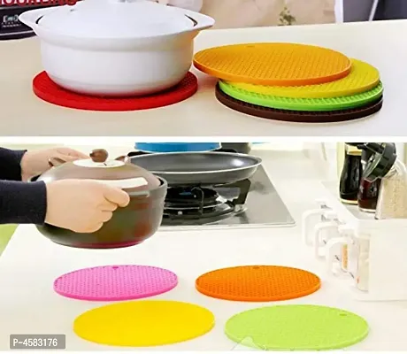 K Kudos Enterprise Multipurpose Silicon Round Hot Mat for Kitchen and Dining/Hot Plate Stand, Set of 3 - Multicolor-thumb2