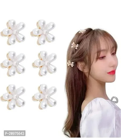 KK CREATIONS SMALL MINI PEARL FLOWER HAIR CLIP/PIN FOR WOMEN,GIRLS AND TEENAGER (SET OF 6 PCS)-thumb0