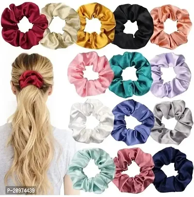 KK CREATIONS 12 pcs of multicolor satin silky round shape hair scrunchies for women