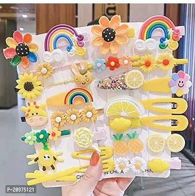 KK CREATIONS 14 Pcs Multi design yellow color Unicorn Ice Cream Hair Clips Set Baby Hairpin For Kids Girls Toddler Barrettes Hair Accessories