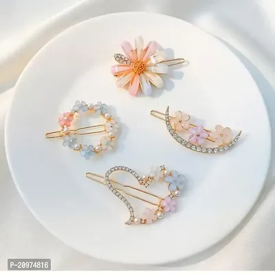 KK CREATIONS fancy 4 pcs of flower pearl and stone korean style hair clip/pin for women