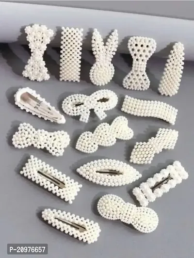 KK CREATIONS 10 pcs of white pearl tic tac hair clips for women and girls