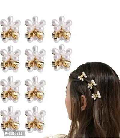 10 Pcs Mini Pearl Hair Clips, Bangs Flower Pearl Hair Clip Mini Flower Pearl Claw Clips Sweet Artificial Pearl Hair Clips for Women Girls