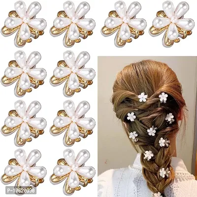 Artificial Daisy Flower Mini Pearl Retro Hair Claw Clip for Women - 10pcs