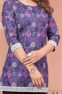 Rich Liner Women Digital Printed Cotton Bland Fabric Short Kurti Tunic Top (Large, Purple)-thumb3