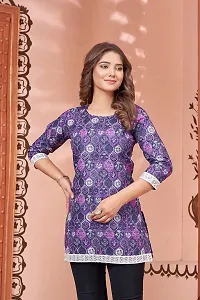 Rich Liner Women Digital Printed Cotton Bland Fabric Short Kurti Tunic Top (Large, Purple)-thumb2