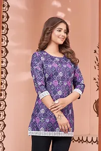 Rich Liner Women Digital Printed Cotton Bland Fabric Short Kurti Tunic Top (Large, Purple)-thumb4