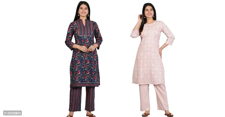 Printed and Stylish Comfortable Kurta and bottom set Brown and Peach Color Pack of 2-thumb0