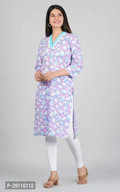 Printed V  Single Kurta Lavender Color-thumb4