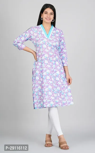 Printed V  Single Kurta Lavender Color-thumb3