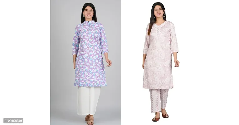 Printed and Stylish Comfortable Kurta and bottom set Purple and Pink Color Pack of 2-thumb0