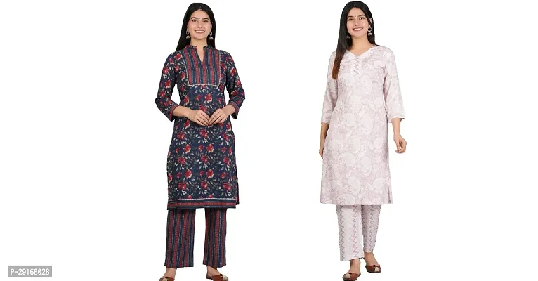 Printed and Stylish Comfortable Kurta and bottom set Brown and Pink Color Pack of 2-thumb0