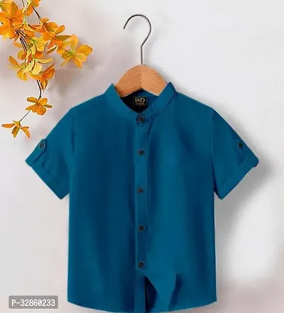 Stylish Blue Cotton Blend Solid Shirts For Boys-thumb0