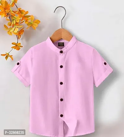 Stylish Pink Cotton Blend Solid Shirts For Boys-thumb0