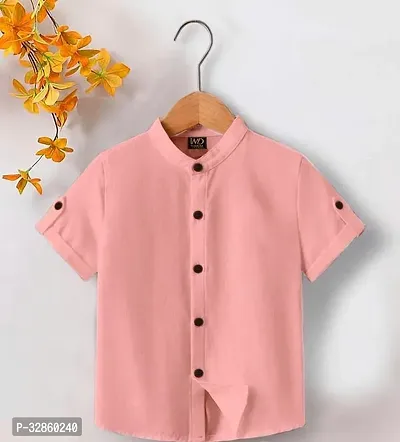 Stylish Peach Cotton Blend Solid Shirts For Boys-thumb0