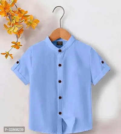 Stylish Blue Cotton Blend Solid Shirts For Boys-thumb0