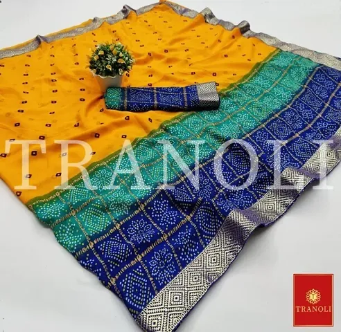 Tranoli Georgette Bandhani Printed Sarees with Lace Border