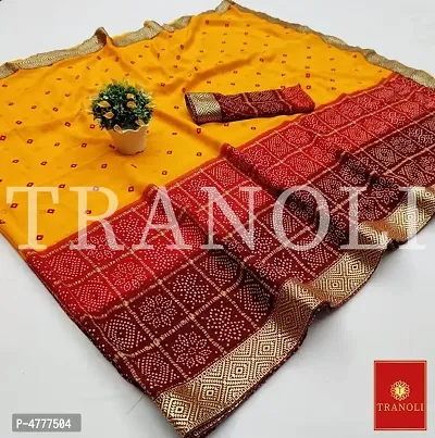 Tranoli Georgette Bandhani Printed Saree with lace Border and Blouse piece