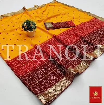 Tranoli Georgette Bandhani Saree with lace Border and Blouse piece