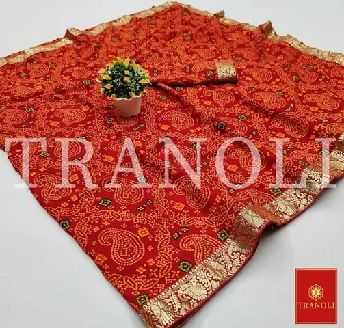 Tranoli Georgette Bandhani Printed Sarees with Lace Border