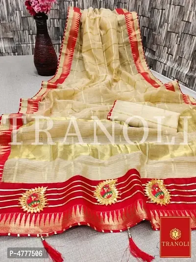 Tranoli Panetar Kota Cotton Blend Gota Work Saree with Lace Border and Blouse piece