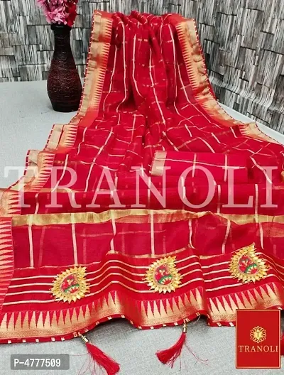 Tranoli Panetar Kota Cotton Blend Gota Work Saree with Lace Border and Blouse piece