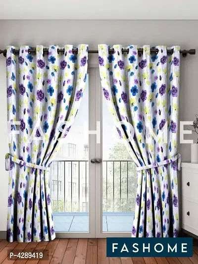 FasHome Multicoloured Printed Polyester Eyelet Fitting Door Curtain - 7 Feet (Pack of 2)