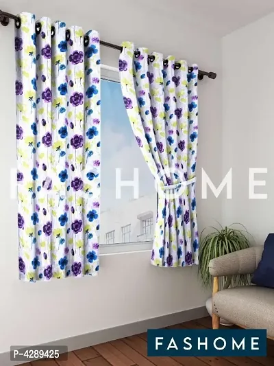 FasHome Multicoloured Printed Polyester Eyelet Fitting Windows Curtain - 5 Feet (Pack of 2)