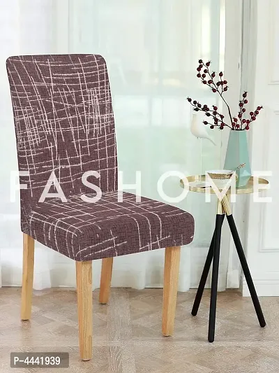 FasHome Classy Brown Polyester Printed Chair Cover (Piece Of 1)-thumb0