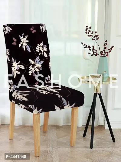 FasHome Classy Black Polyester Printed Chair Cover (Piece Of 1)