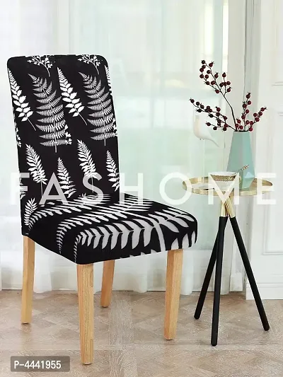 FasHome Classy Grey Polyester Printed Chair Cover (Piece Of 4)-thumb0