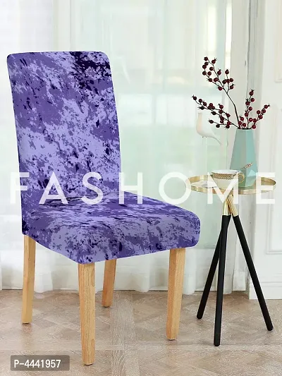 FasHome Classy Blue Polyester Printed Chair Cover (Piece Of 4)-thumb0