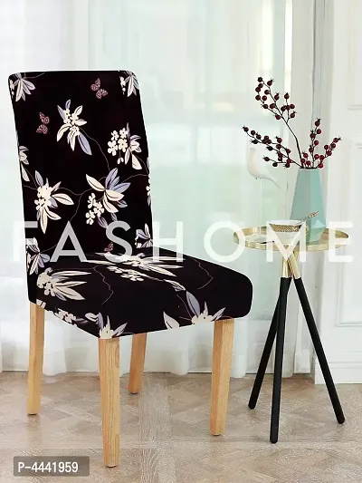 FasHome Classy Black Polyester Printed Chair Cover (Piece Of 4)-thumb0