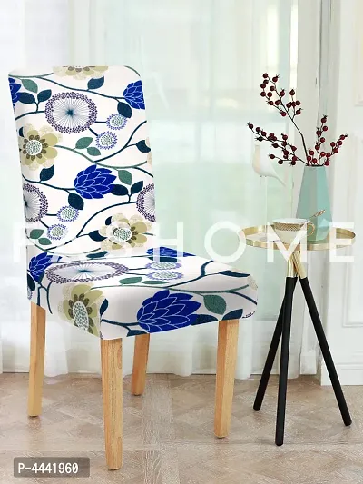FasHome Classy White Polyester Printed Chair Cover (Piece Of 4)