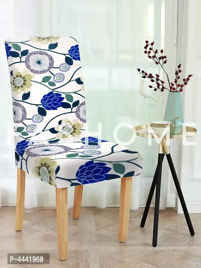 FasHome Classy White Polyester Printed Chair Cover (Piece Of 4)-thumb0