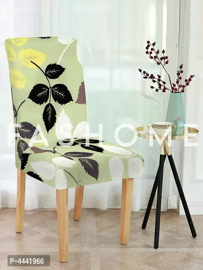 FasHome Classy Green Polyester Printed Chair Cover (Piece Of 4)-thumb0