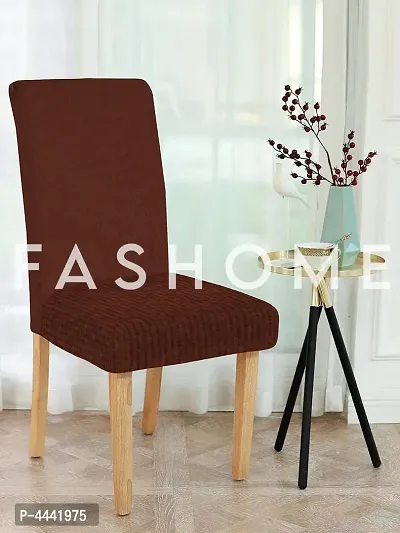 FasHome Classy Brown Polyester Printed Chair Cover (Piece Of 6)-thumb0