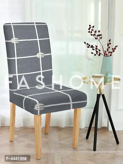 FasHome Classy Grey Polyester Printed Chair Cover (Piece Of 6)-thumb0