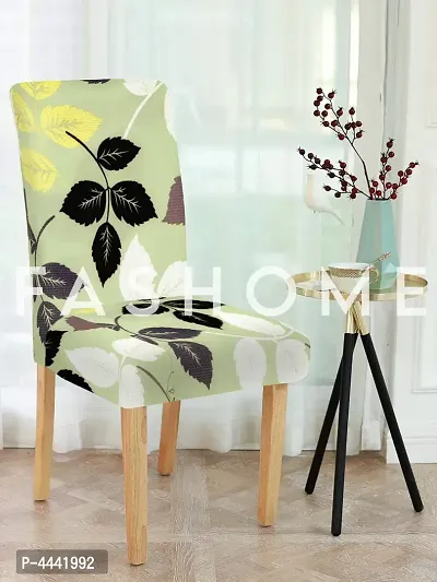 FasHome Classy Green Polyester Printed Chair Cover (Piece Of 6)