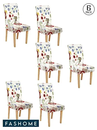 FasHome Polyester Printed Chair Covers (Pack Of 6)