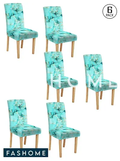 FasHome Polyester Printed Chair Covers (Pack Of 6)