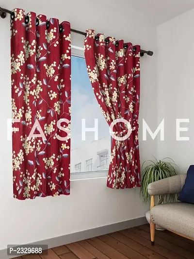 FasHome Design Premium Quality Polyester Window Curtains Pack of 2 - Multicolor-thumb0