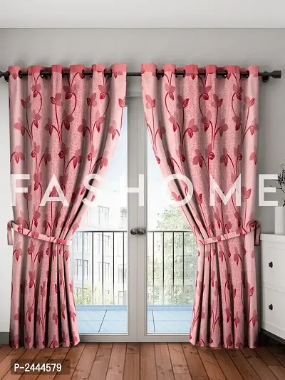 FasHome Pink Printed Door Curtain-thumb0