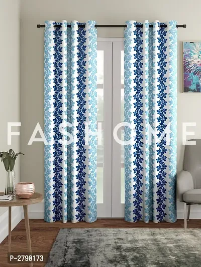 FasHome Blue Polyester Eyelet Fitting Door Curtain's - Pack Of 2-thumb0