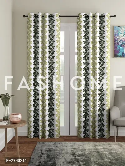 FasHome Green Polyester Eyelet Fitting Long Door Curtain's - Pack Of 2