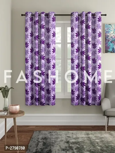 FasHome Purple Polyester Eyelet Fitting Window Curtain - Pack of 2