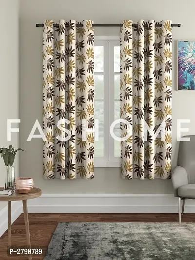 FasHome Brown Polyester Eyelet Fitting Window Curtain - Pack of 2