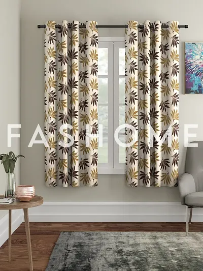 FasHome Polyester Eyelet Fitting Windows Curtain- Set of 2