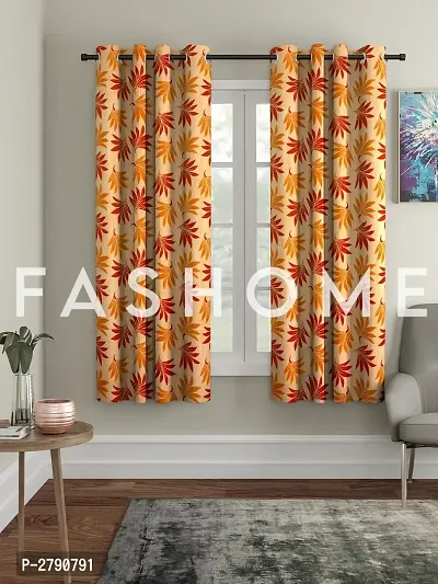 FasHome Orange Polyester Eyelet Fitting Window Curtain - Pack of 2